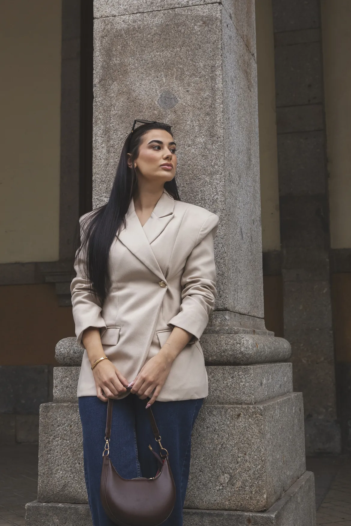 Blazer bege estruturado
