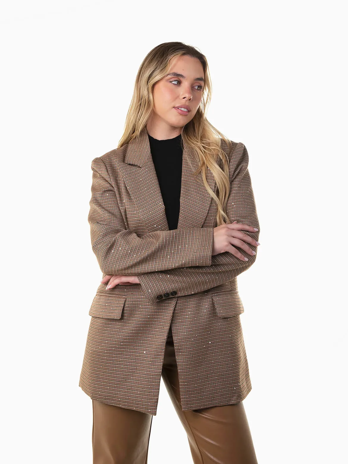 Blazer xadrez bege com brilho