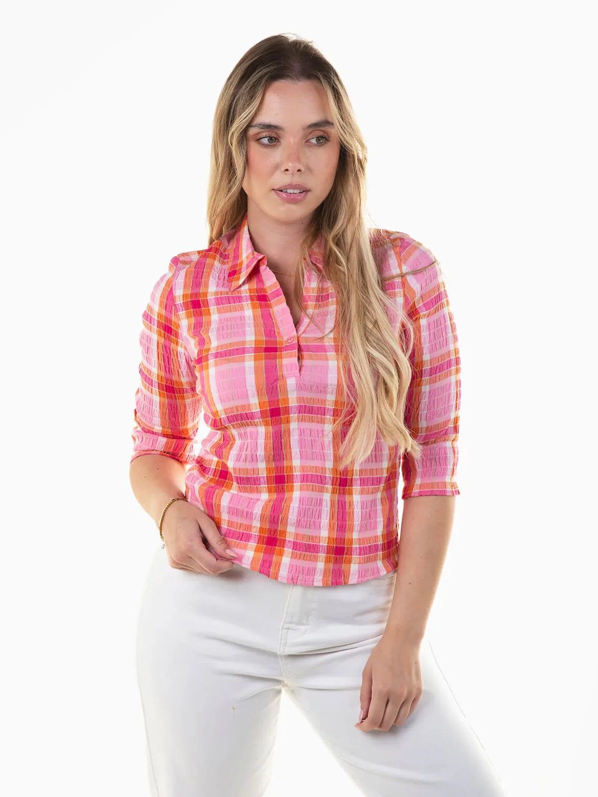 Blusa xadrez manga 3/4