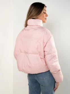 Blusão acolchoado rosa bebé com strass