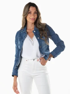 Blusão de ganga azul com bolsos