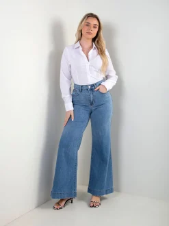 Calças de ganga wide leg com bolsos