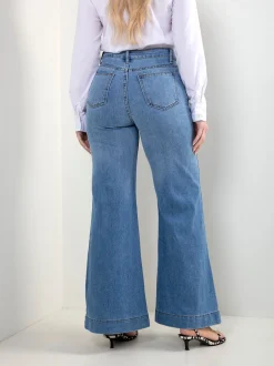 Calças de ganga wide leg com bolsos