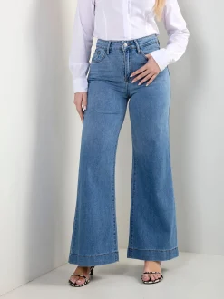 Calças de ganga wide leg com bolsos