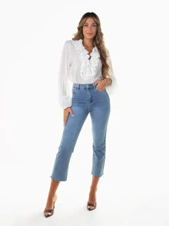 Calças ganga azul claro mom fit