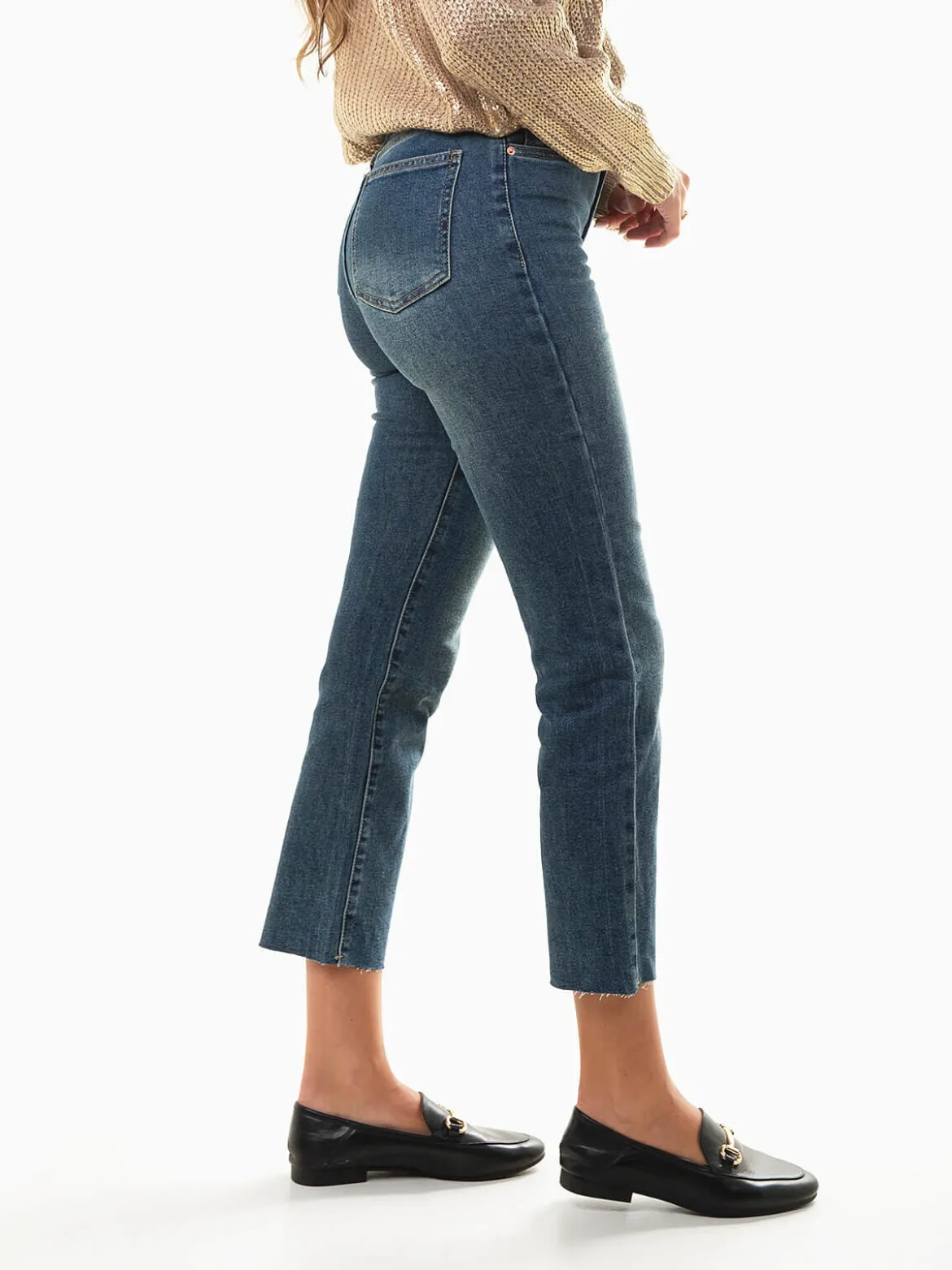 Calças ganga azul médio mom fit