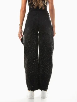 Calças ganga skater pretas com strass