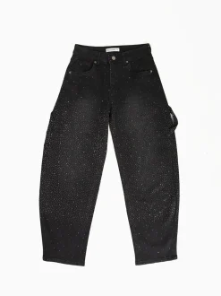 Calças ganga skater pretas com strass