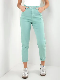 Calças mom fit cintura elástica