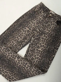 Calças wide leg cintura alta animal print