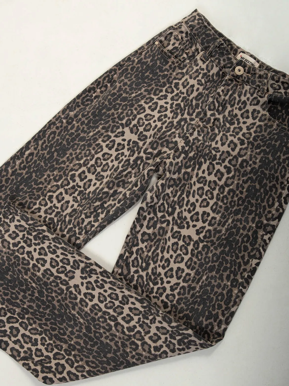 Calças wide leg cintura alta animal print