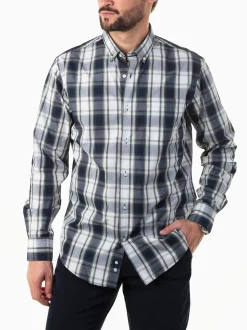 Camisa azul marinho xadrez com bolso