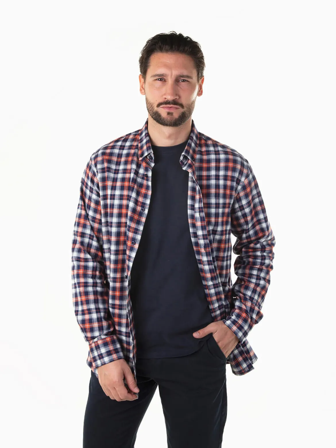 Camisa flanela com xadrez azul marinho