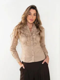Camisa manga comprida com folhos
