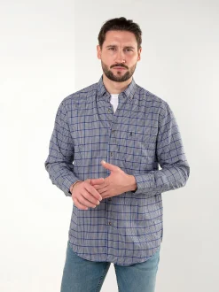 Camisa xadrez azul com bordado