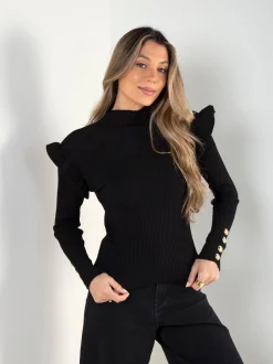 Camisola canelada com folhos