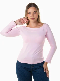 Camisola elástica decote barco