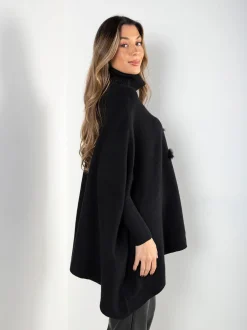 Camisola larga preta de malha com pelo