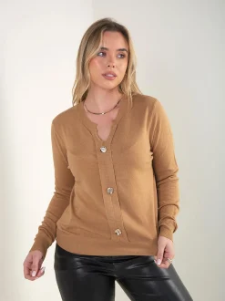 Camisola malha botões decorativos