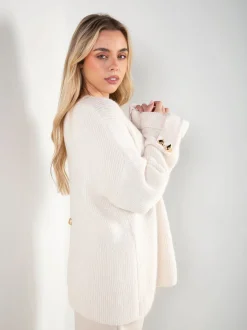 Camisola malha canelada com detalhe corações