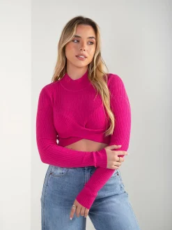 Camisola malha canelada com torcido