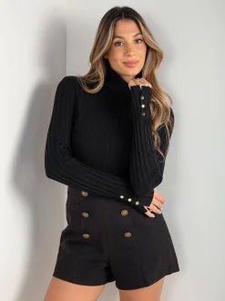 Camisola malha canelada com gola alta