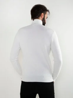 Camisola malha canelada com gola alta