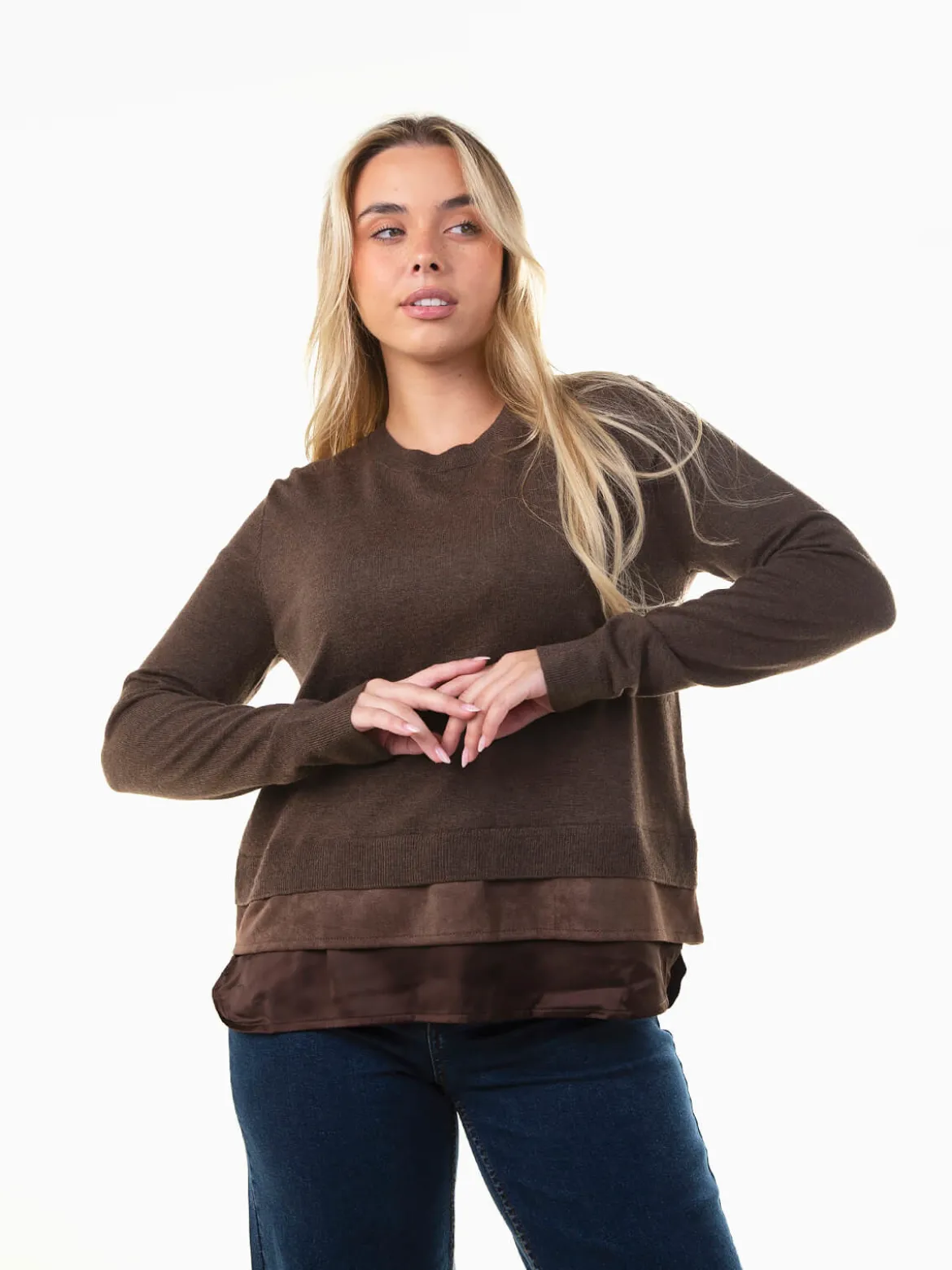 Camisola malha com efeito blusa