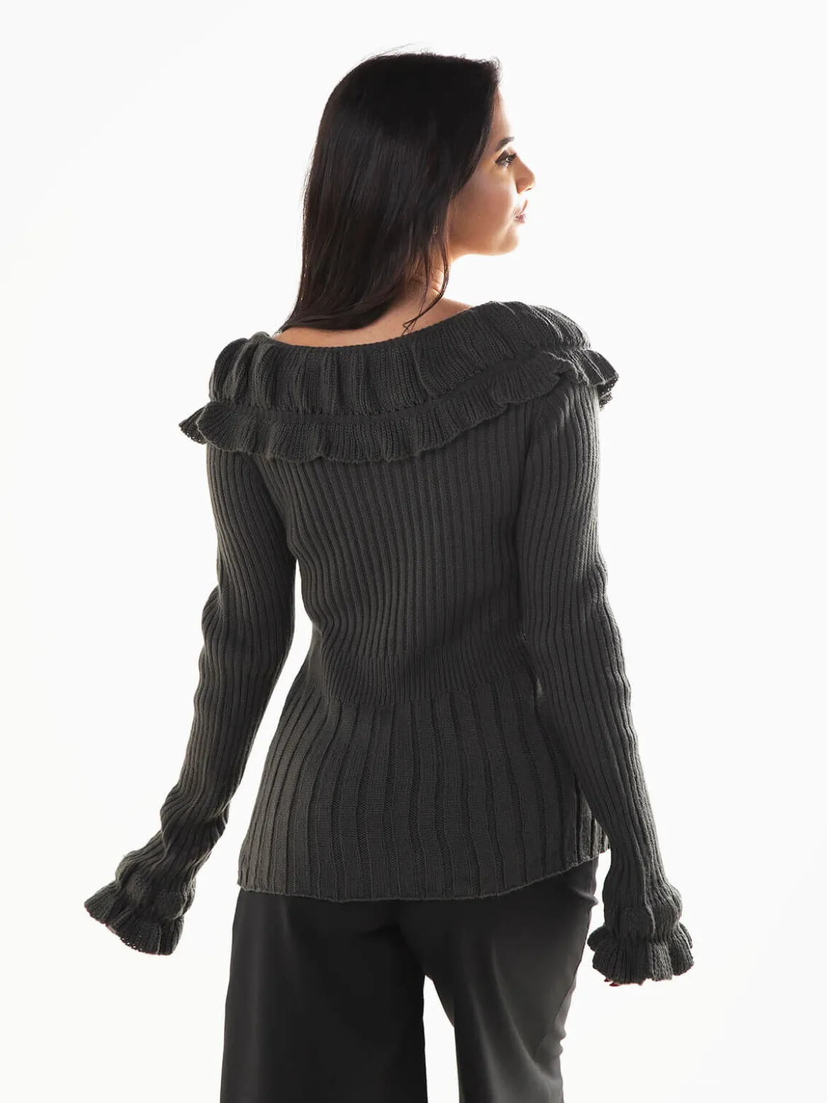 Camisola malha com folhos