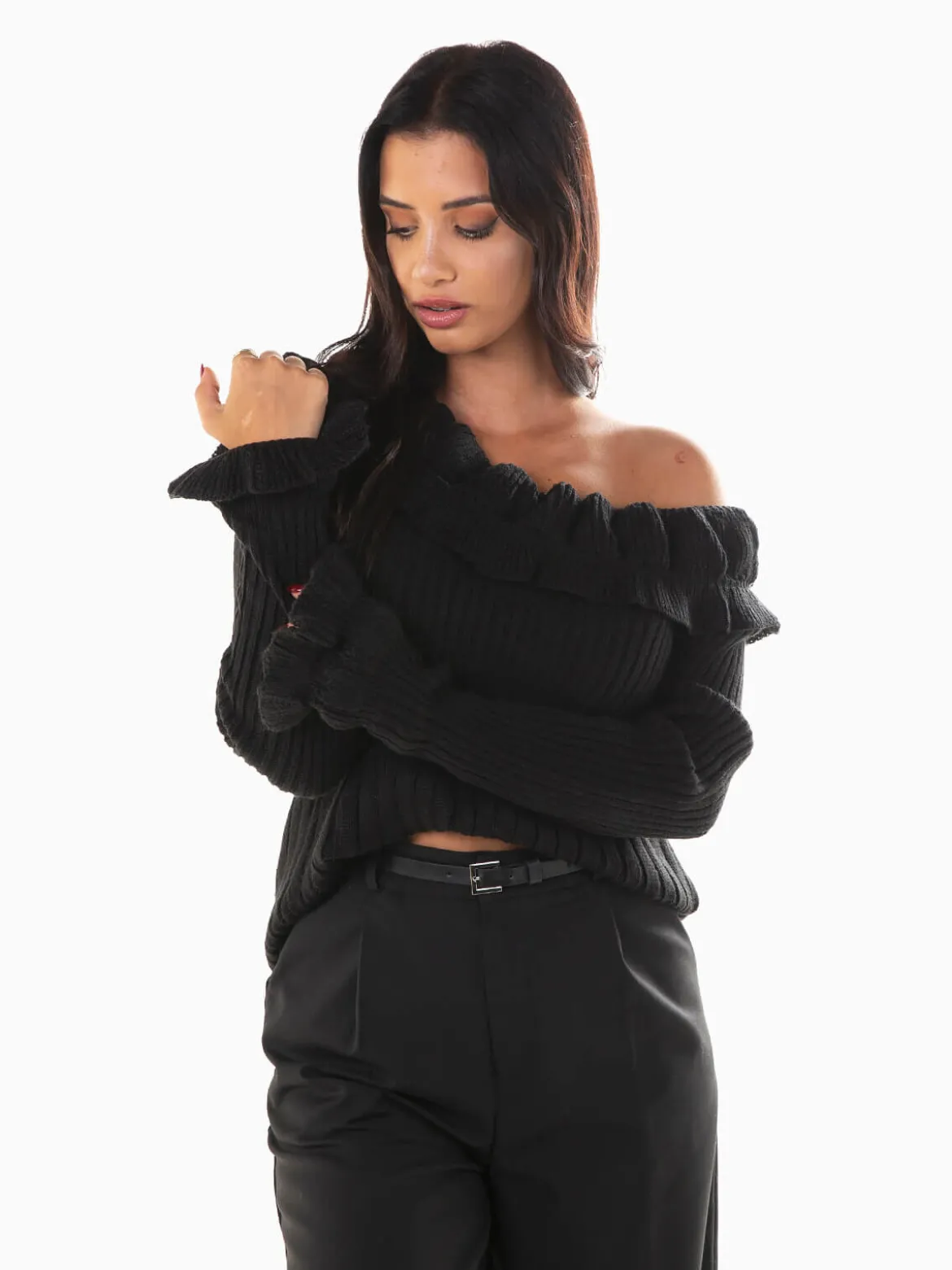 Camisola malha com folhos