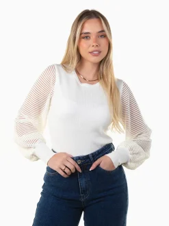Camisola malha com mangas transparentes