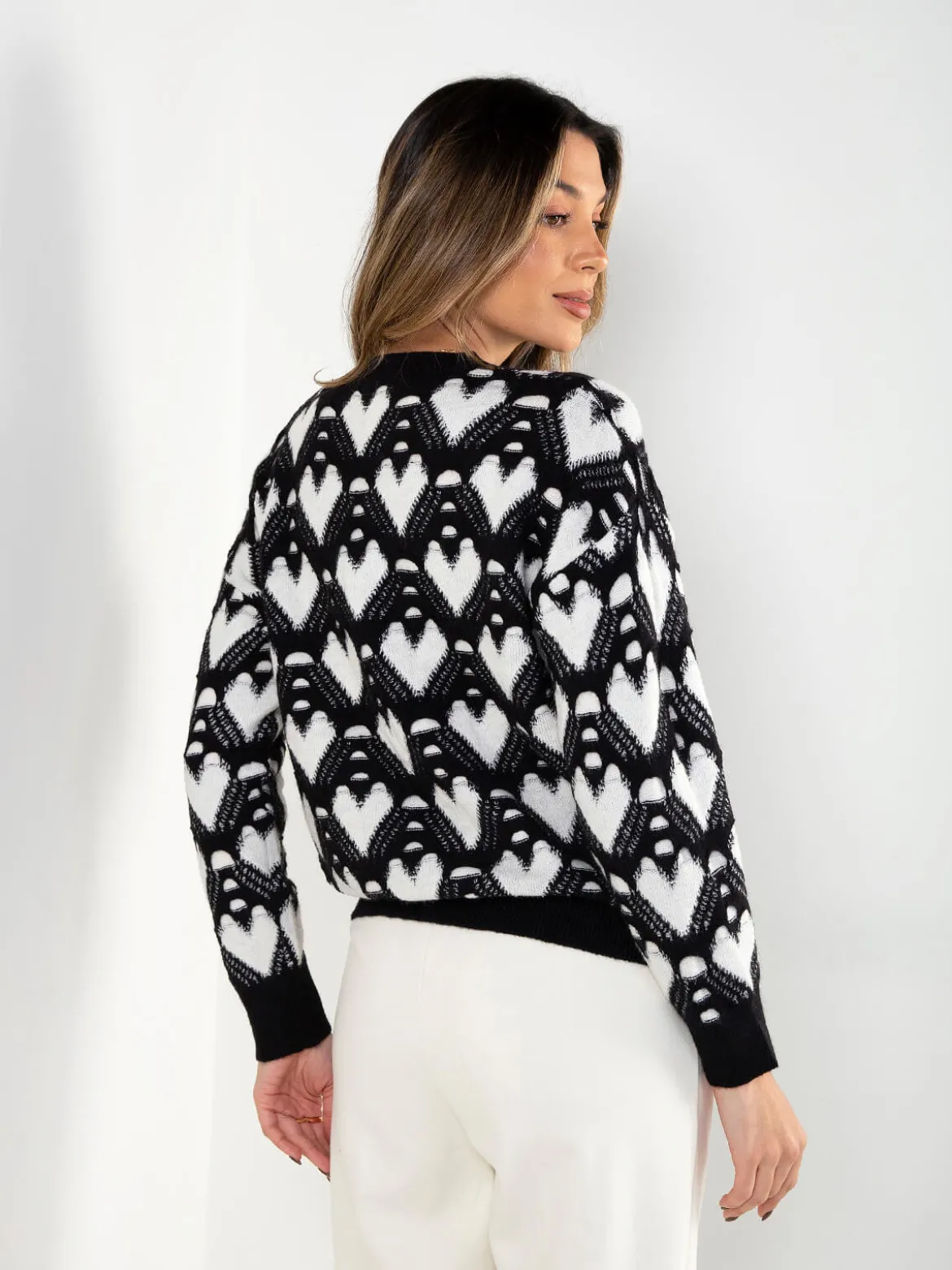 Camisola malha com padrão corações