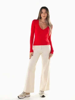 Camisola malha decote em V profundo
