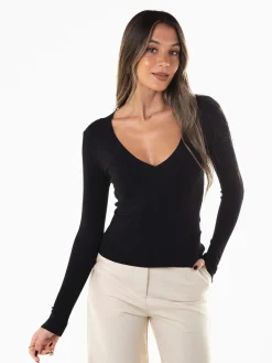 Camisola malha decote em V profundo