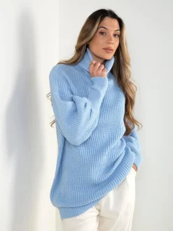 Camisola malha estruturada oversized gola alta