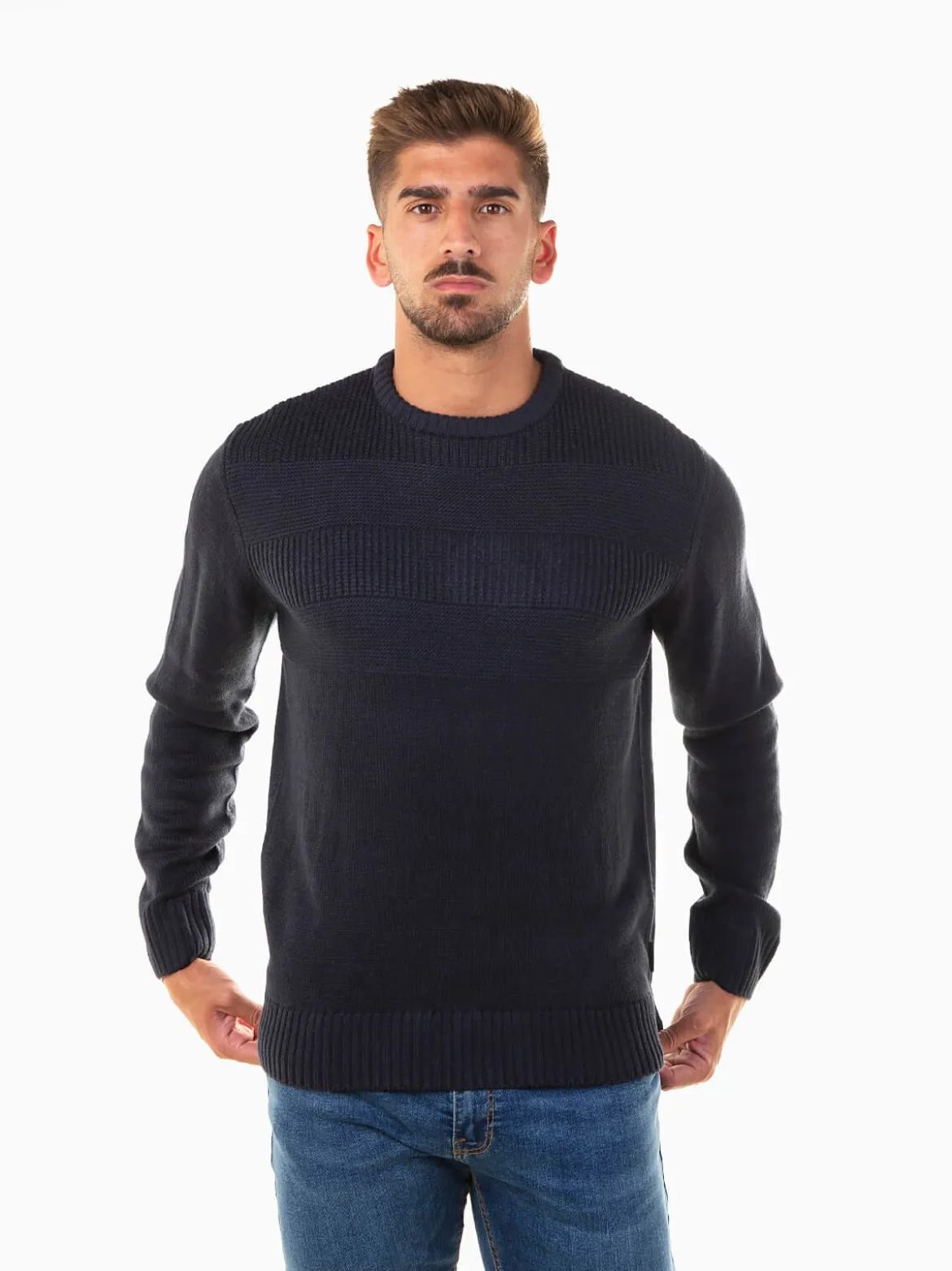 Camisola malha estruturada gola redonda