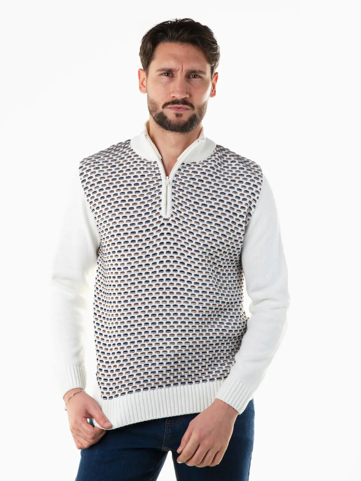 Camisola malha estruturada com fecho