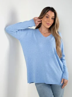 Camisola malha fina oversized em V