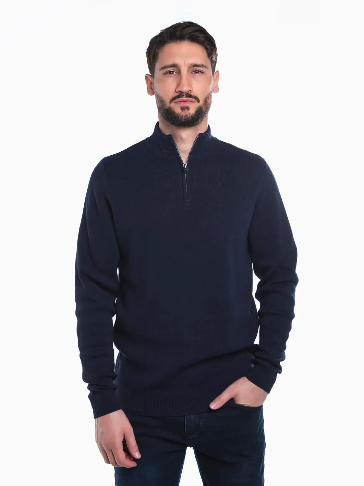 Camisola malha gola com fecho