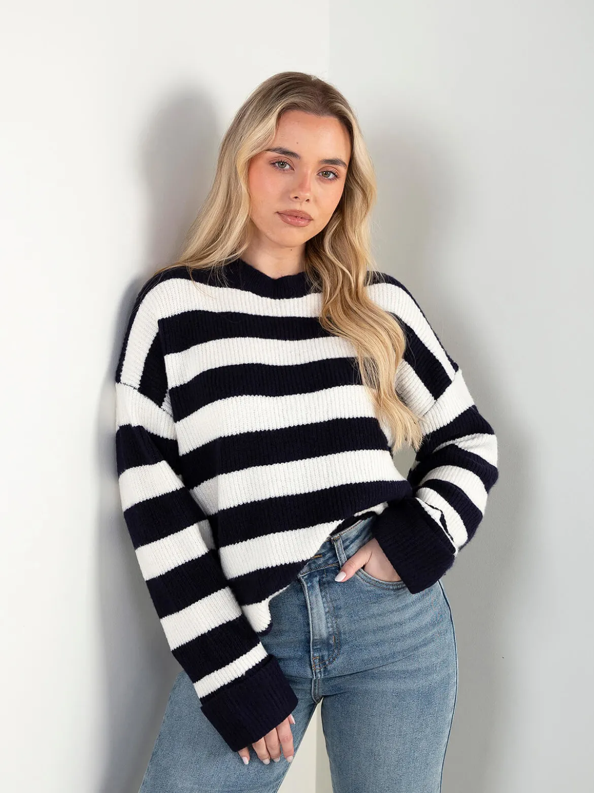 Camisola malha larga às riscas