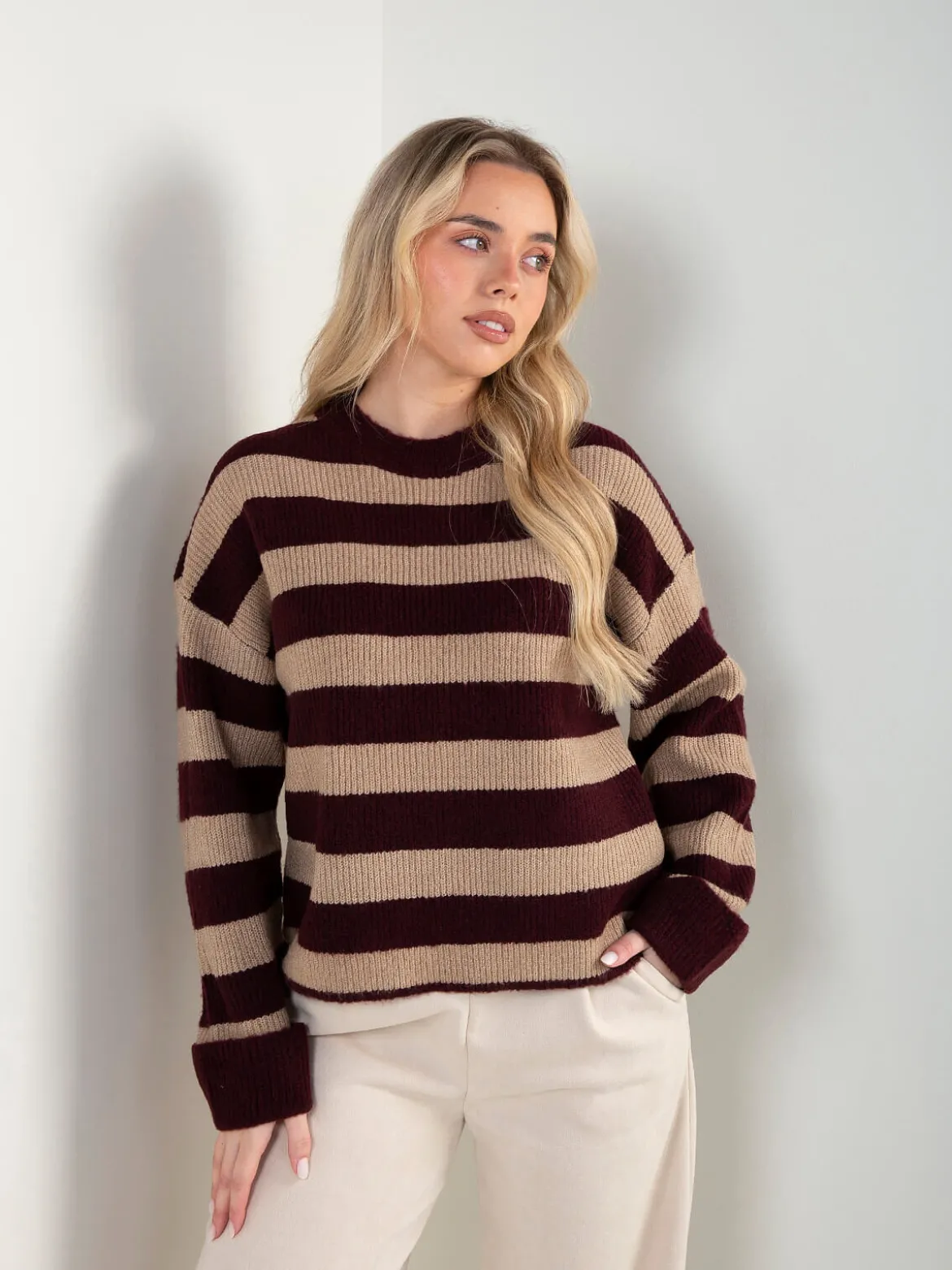 Camisola malha larga às riscas