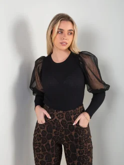 Camisola malha manga balão em tule