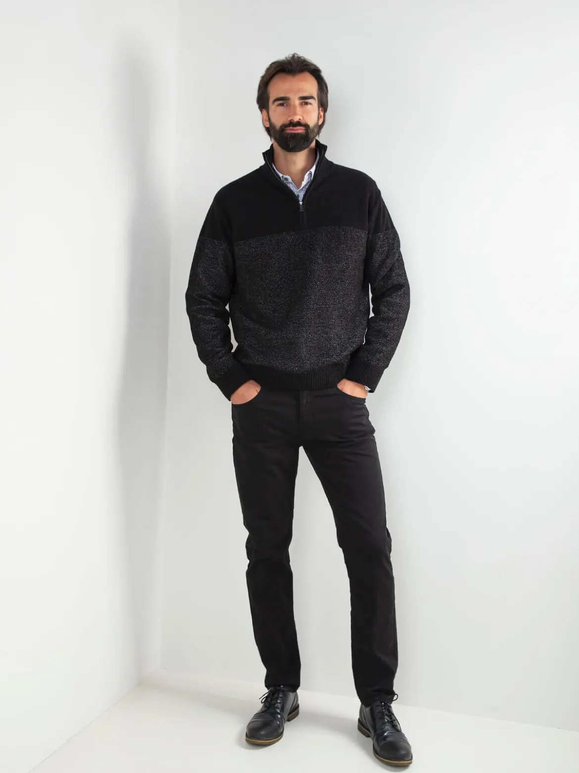 Camisola malha mesclada com fecho