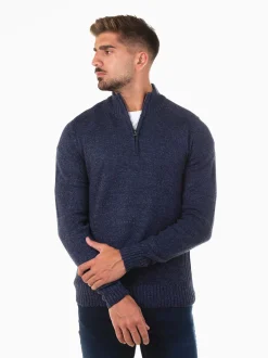 Camisola malha mesclada gola com fecho