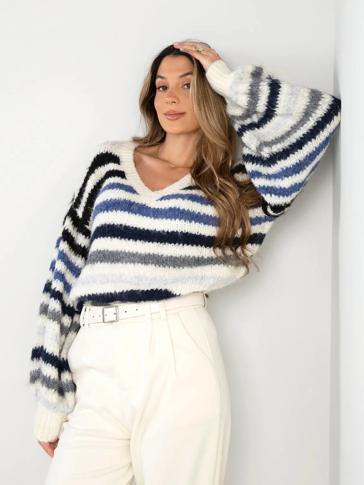 Camisola malha oversized às riscas
