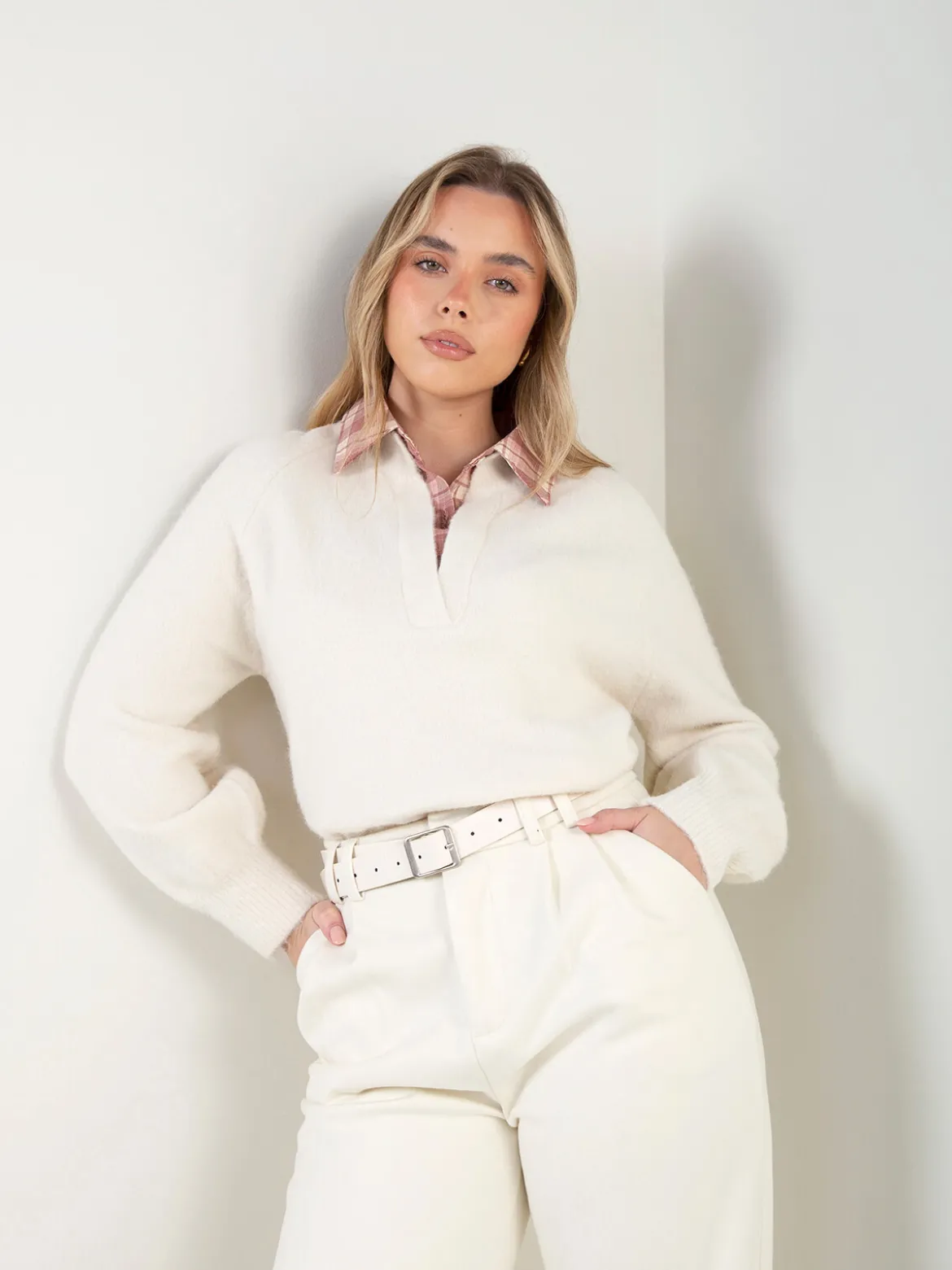 Camisola malha pérola encaixe camisa