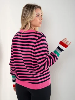 Camisola malha riscas punhos contrastantes