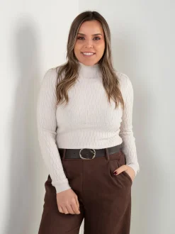 Camisola malha texturizada com gola subida