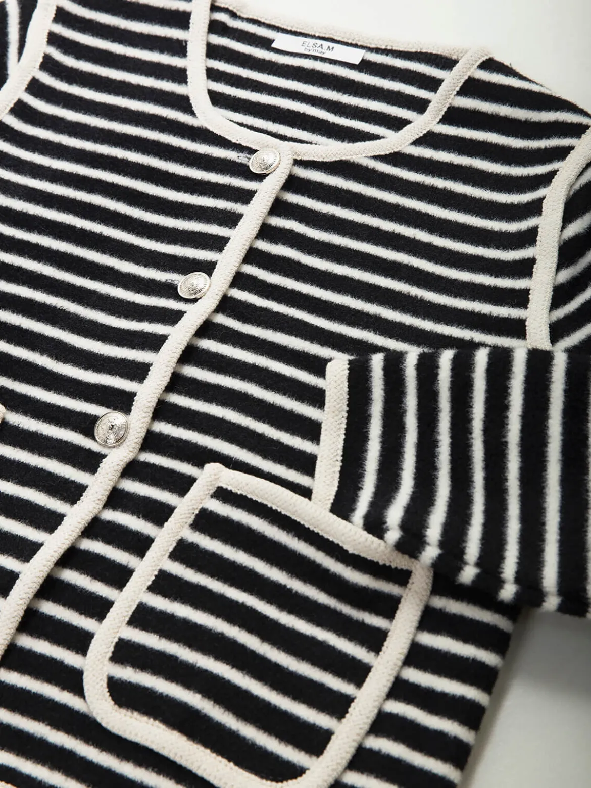 Cardigan às riscas com bolsos