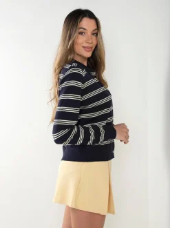 Casaco malha às riscas gola polo